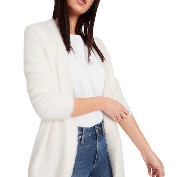 Banana Republic Womens Medium Cream Cardigan Fur Long Classic Minimalist. - Picture 2 of 16